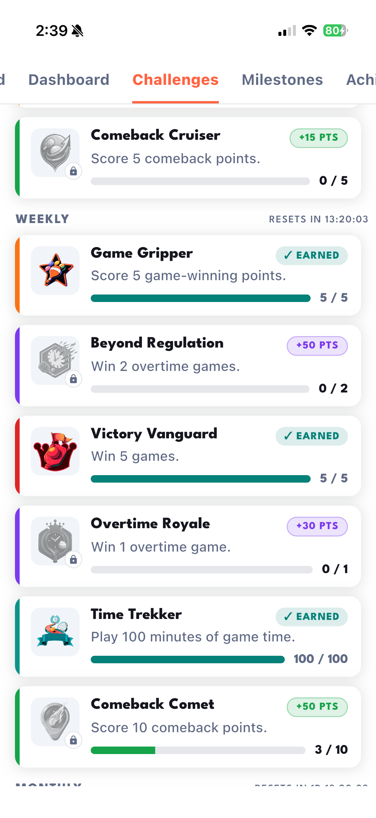 Player hub challenges