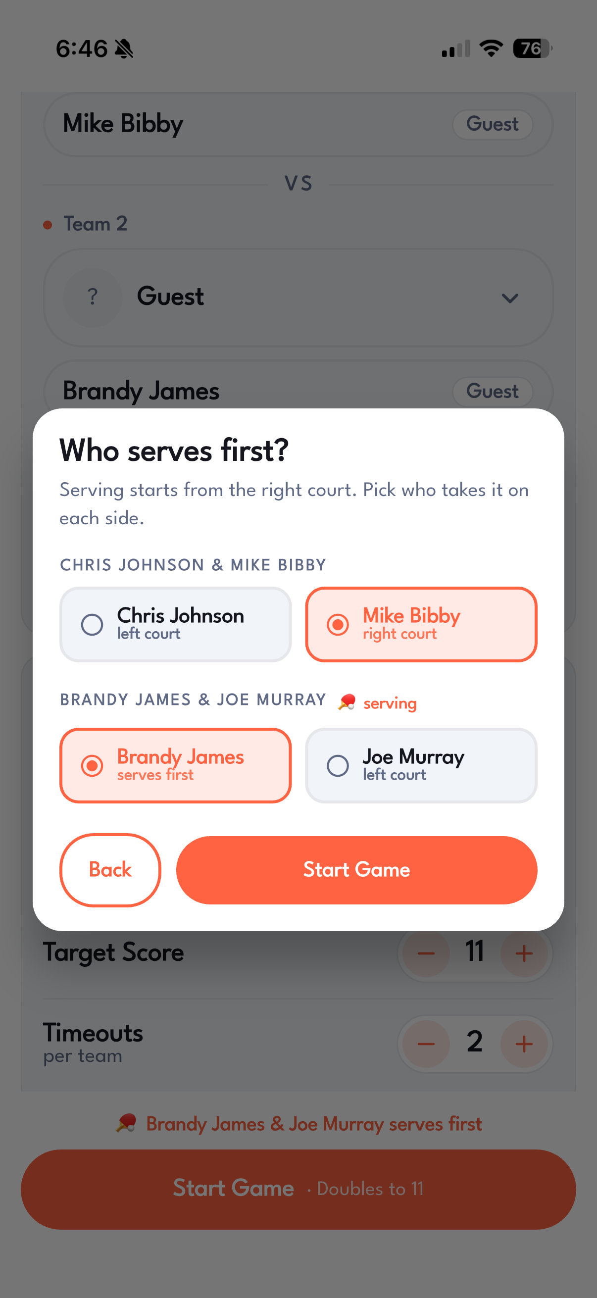 Choosing serve