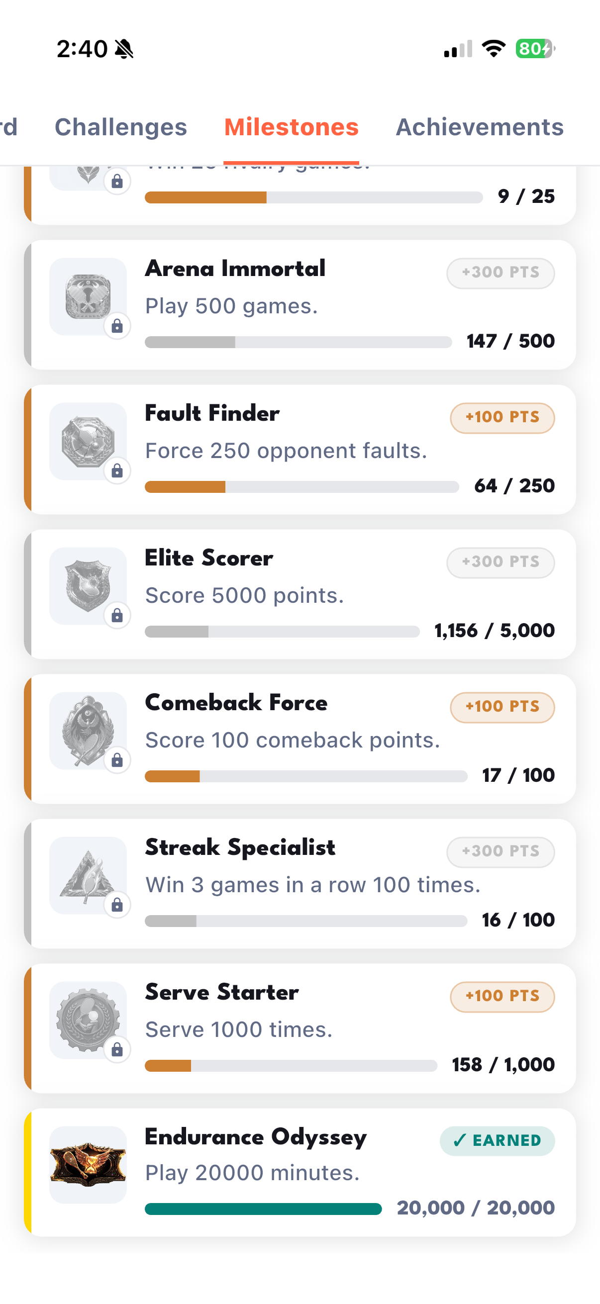 Player hub milestones